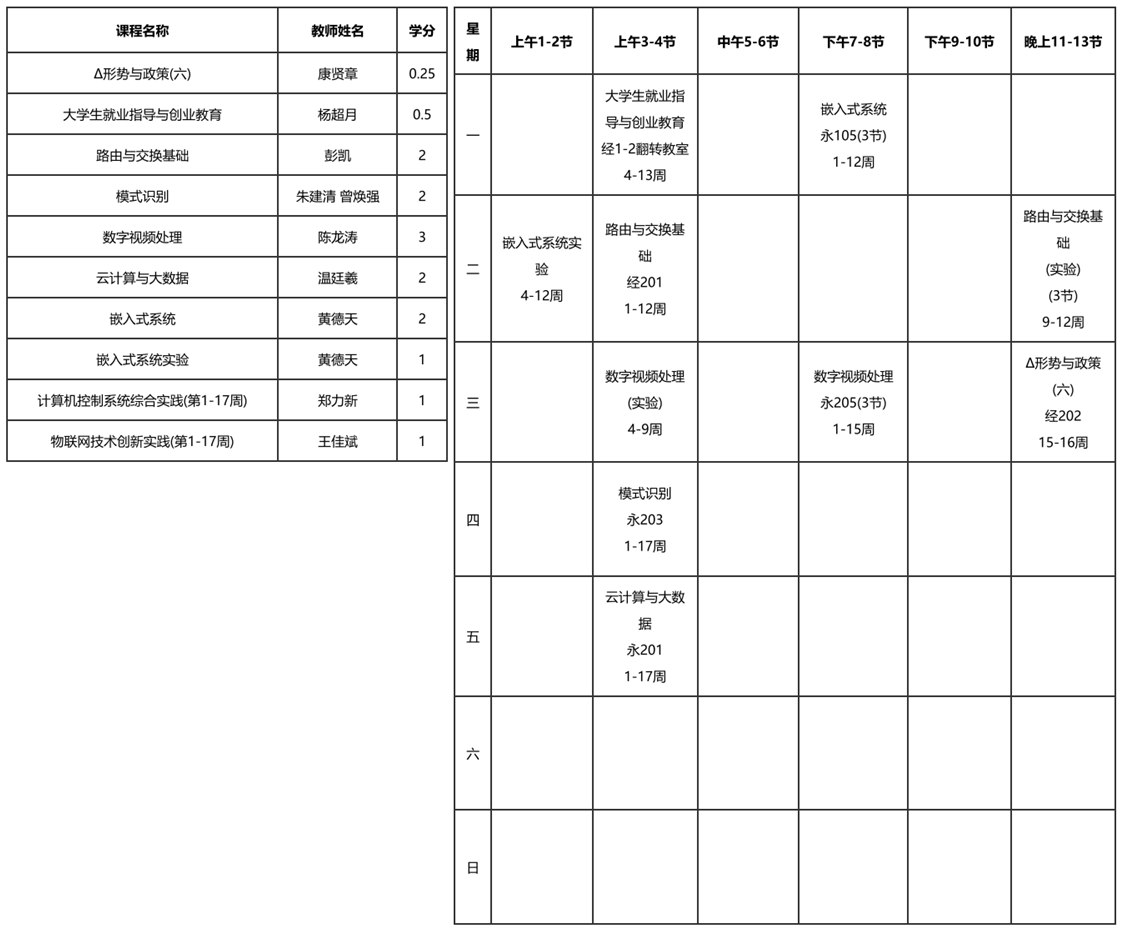 大三下物联班级课表