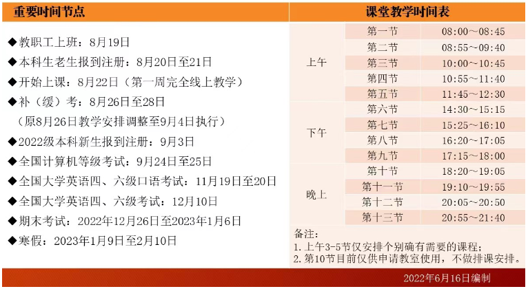 大四上学期华侨大学教学校历